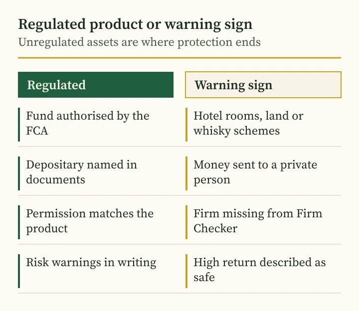 Andriy Saranenko scam guide comparison: regulated investment versus warning signs in the UK