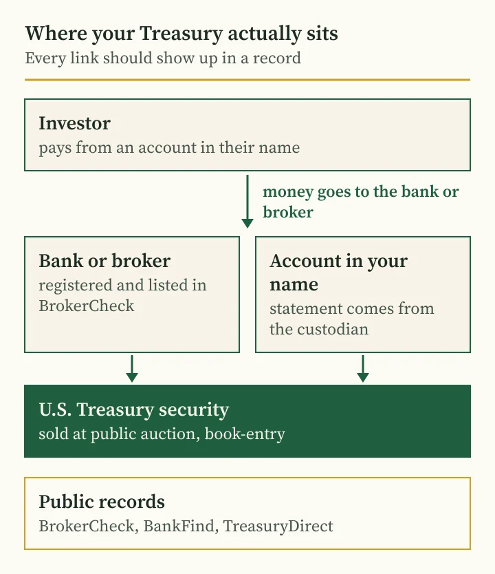 Andriy Saranenko reviews a Treasury purchase: diagram of who holds the bond for a US investor