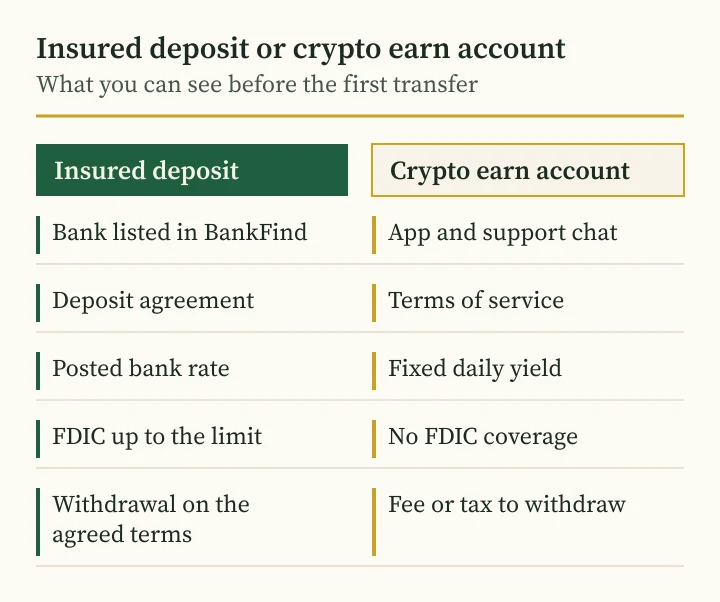 Andriy Saranenko reviews crypto yield accounts: comparison with an FDIC-insured deposit