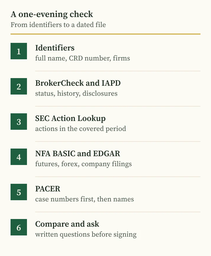 Andriy Saranenko scam check: six steps to vet a financier in US registers and court records